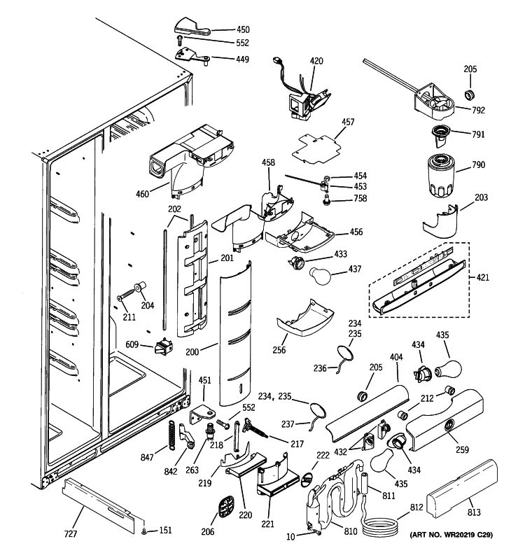 FRESH FOOD SECTION Diagram and Parts List for ZCE23SGTISS  General Electric Refrigerator