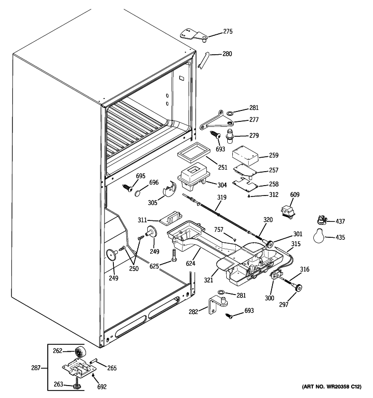 FRESH FOOD SECTION Diagram and Parts List for GTH18SBXBRSS  General Electric Refrigerator
