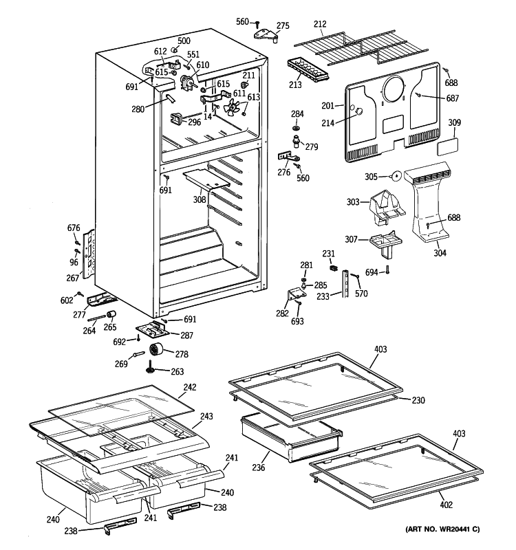 CABINET Diagram and Parts List for GTS17JBWARBB  General Electric Refrigerator