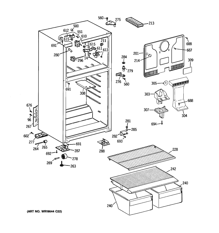 CABINET Diagram and Parts List for GTS18CBSARBB  General Electric Refrigerator