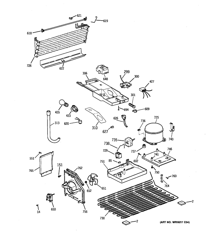 UNIT PARTS Diagram and Parts List for GTS18CCSARBB  General Electric Refrigerator