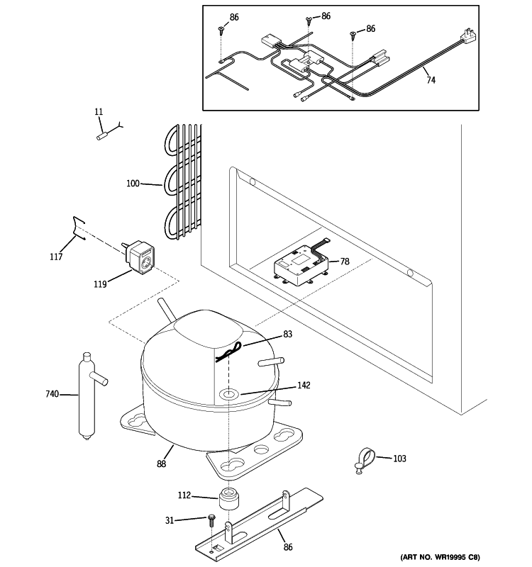 UNIT PARTS Diagram and Parts List for FCM25SUCWW  General Electric Freezer
