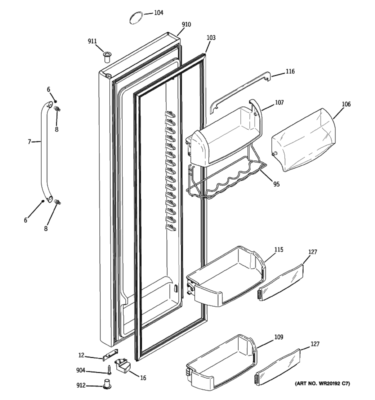 FRESH FOOD DOOR Diagram and Parts List for ESHF5MGXBEBB  General Electric Refrigerator