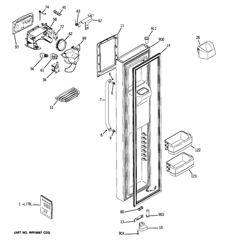 FREEZER DOOR Diagram and Parts List for ESHS5MGXBESS  General Electric Refrigerator