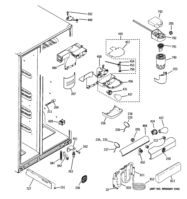 FRESH FOOD SECTION Diagram and Parts List for ESHS5MGXBESS  General Electric Refrigerator