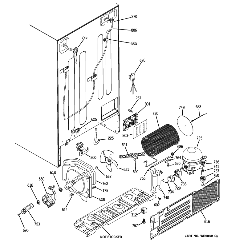 SEALED SYSTEM & MOTHER BOARD Diagram and Parts List for ESHS5MGXBESS  General Electric Refrigerator