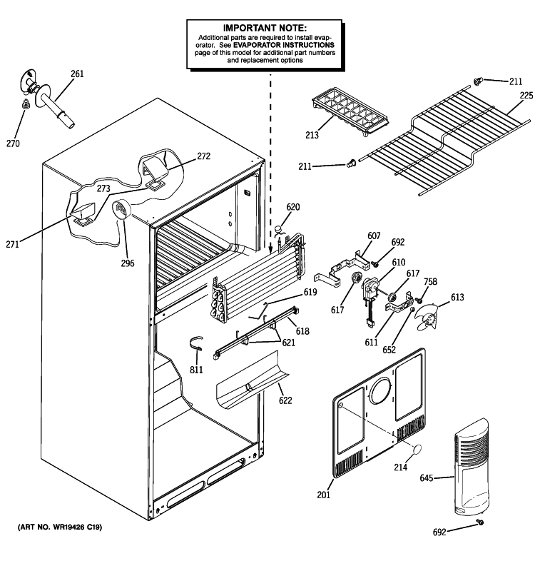 FREEZER SECTION Diagram and Parts List for 38768RBWXRBS  General Electric Refrigerator