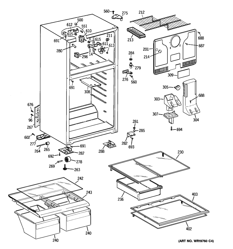 CABINET Diagram and Parts List for CTS17RBSBRWW  General Electric Refrigerator
