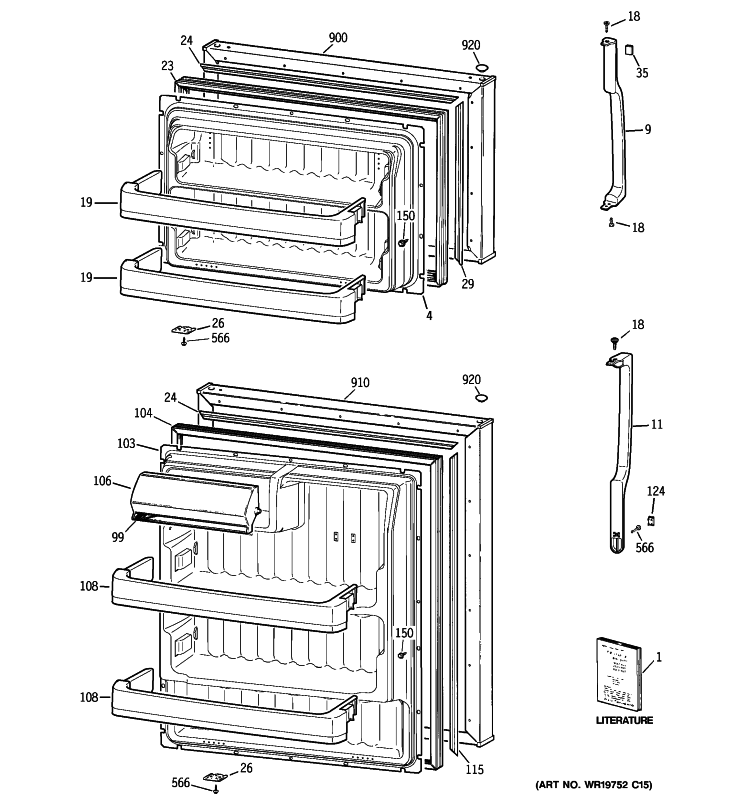 DOORS Diagram and Parts List for GTL17JBWBRBS  General Electric Refrigerator