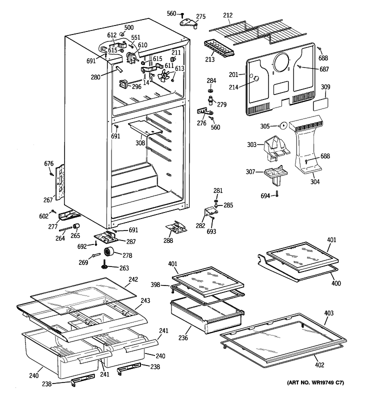 CABINET Diagram and Parts List for GTL17JBWBRBS  General Electric Refrigerator