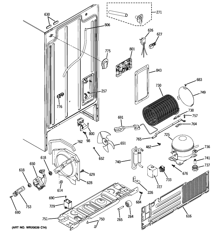 SEALED SYSTEM & MOTHER BOARD Diagram and Parts List for HSM25GFTHSA  Hotpoint Refrigerator