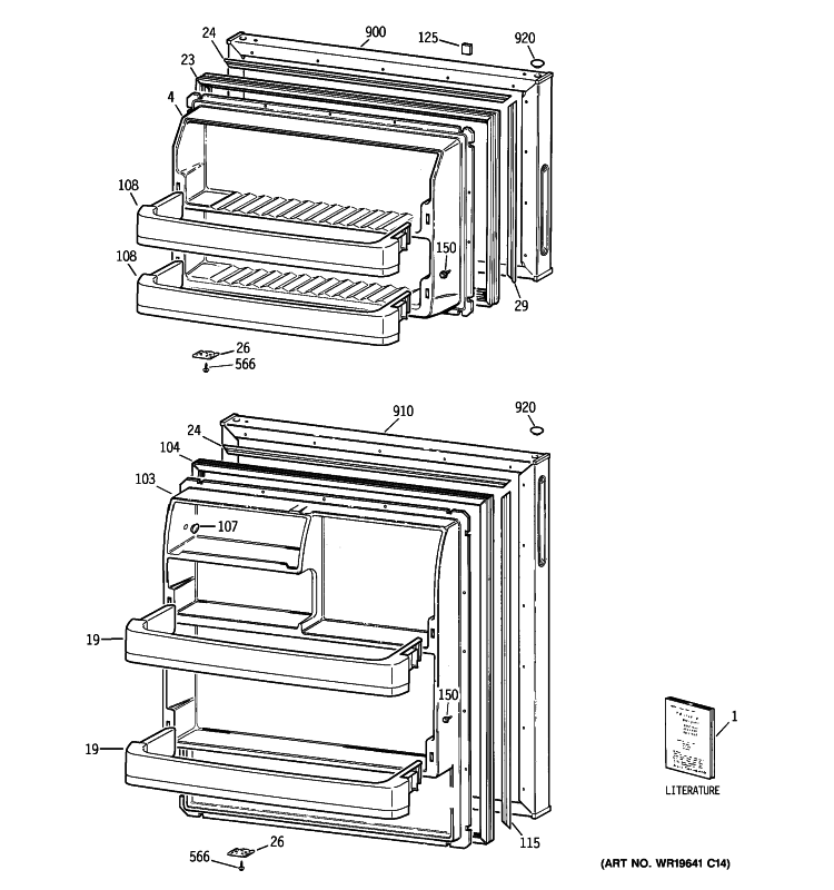 DOORS Diagram and Parts List for HTR16ABSBRWW  Hotpoint Refrigerator