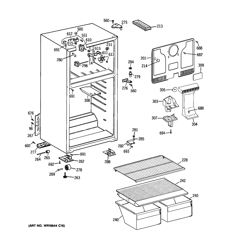 CABINET Diagram and Parts List for HTR17DBSBRBB  Hotpoint Refrigerator