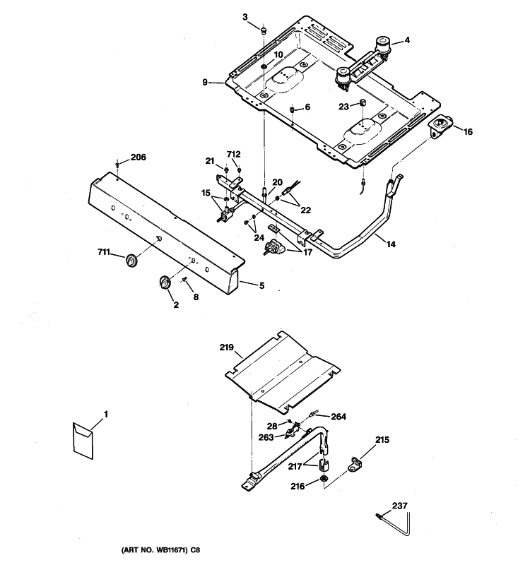 GAS & BURNER PARTS Diagram and Parts List for RGB523PPH4WH  Hotpoint Range