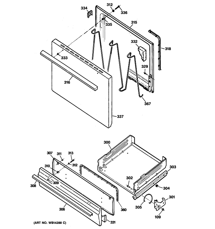 DOOR & DRAWER PARTS Diagram and Parts List for RGB523PPH4WH  Hotpoint Range