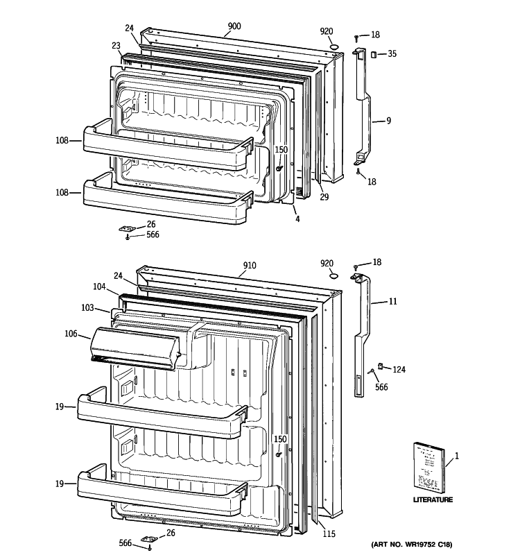 DOORS Diagram and Parts List for HTT16BBSBRWW  Hotpoint Refrigerator