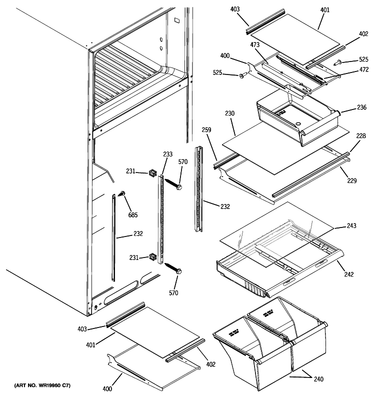 FRESH FOOD SHELVES Diagram and Parts List for HTM18IBPXRSA  Hotpoint Refrigerator