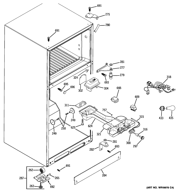 FRESH FOOD SECTION Diagram and Parts List for HTS18BBPXLCC  Hotpoint Refrigerator
