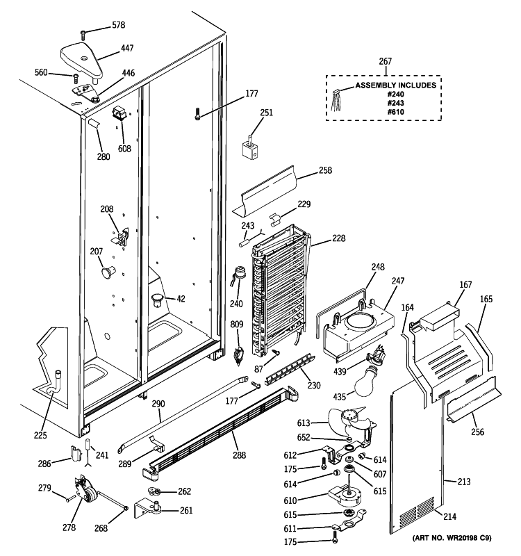 FREEZER SECTION Diagram and Parts List for HSS22GFTEWW  Hotpoint Refrigerator