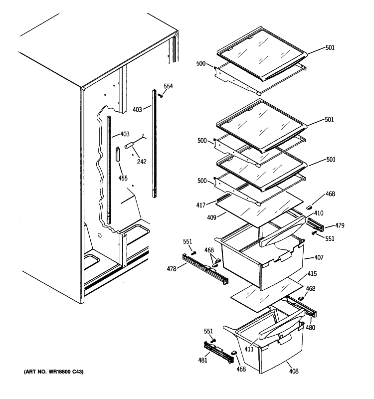 FRESH FOOD SHELVES Diagram and Parts List for HSS22GFTEWW  Hotpoint Refrigerator