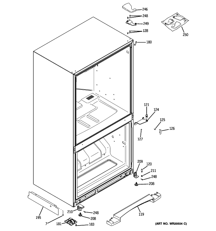 CASE PARTS Diagram and Parts List for GBSC3HBXARBB  General Electric Refrigerator