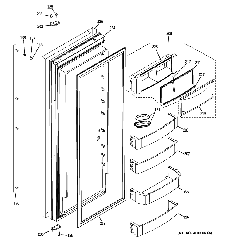 FRESH FOOD DOOR Diagram and Parts List for ZISS42GDXASS  General Electric Refrigerator