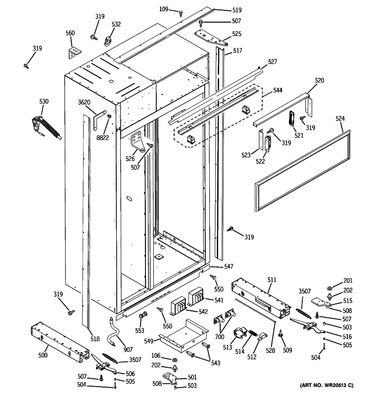 CASE PARTS Diagram and Parts List for ZISS42GDXASS  General Electric Refrigerator