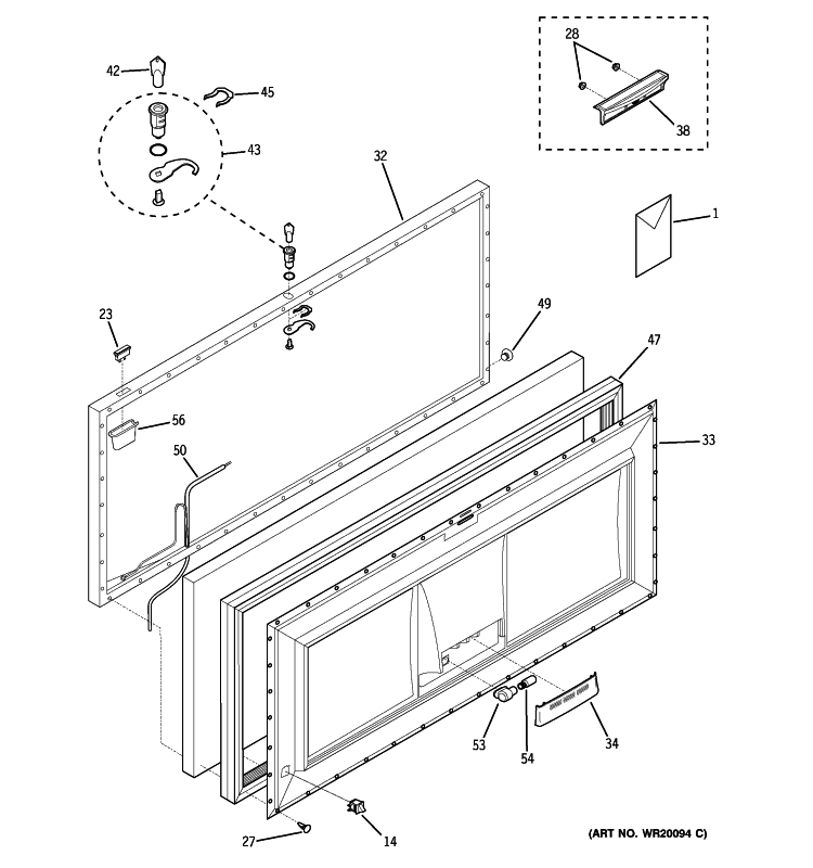 FREEZER DOOR Diagram and Parts List for FCM15PUBWW  General Electric Freezer