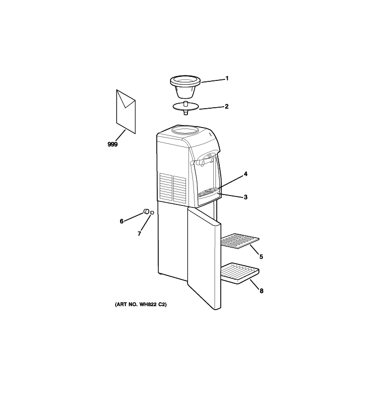 HOT & COLD WATER DISPENSER Diagram and Parts List for PXCF22RBS  General Electric Water Filter System