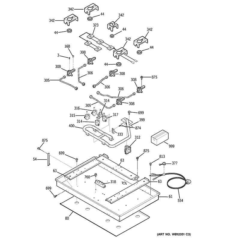 GAS & BURNER PARTS Diagram and Parts List for ZGU36KWK2WW  General Electric Cooktop