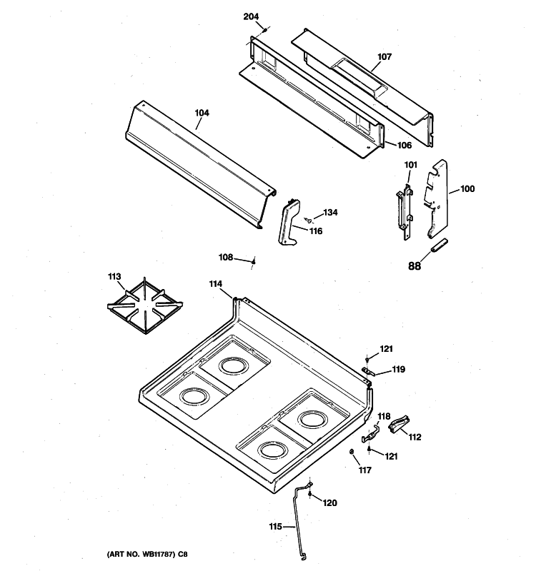 CONTROL PANEL & COOKTOP Diagram and Parts List for AGBS300PJ4WW  General Electric Range