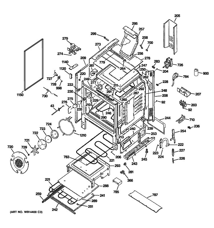 BODY PARTS Diagram and Parts List for C2S980SEM3SS  General Electric Range