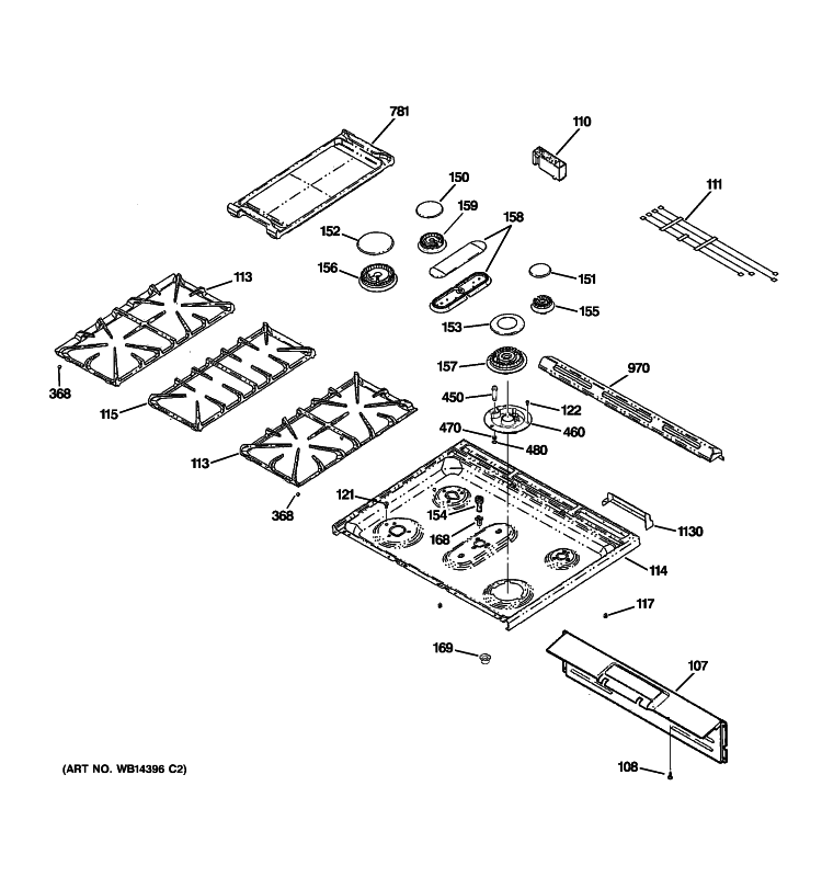 COOKTOP Diagram and Parts List for CGS980SEM2SS  General Electric Range