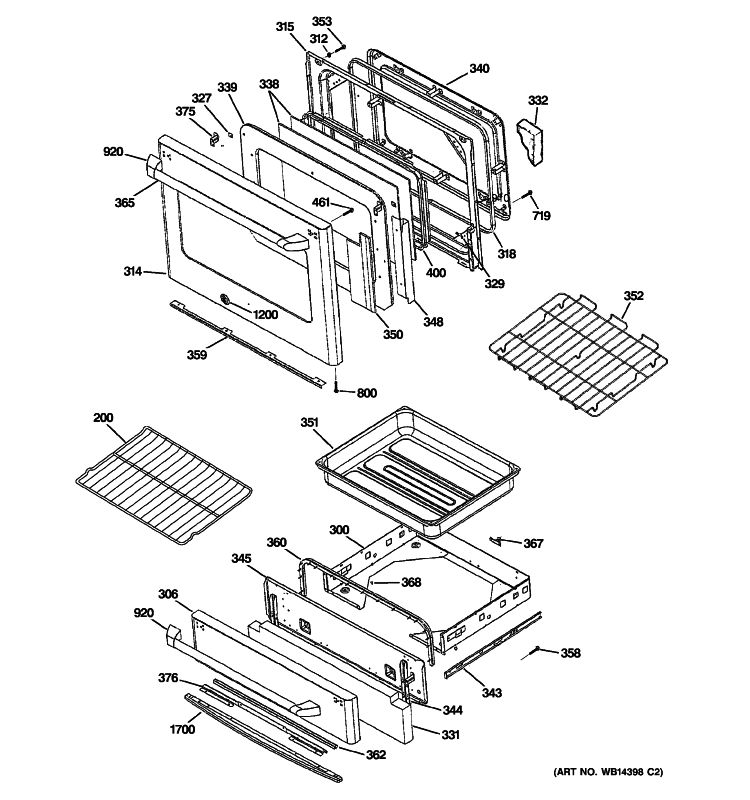 DOOR & DRAWER PARTS Diagram and Parts List for CGS980SEM2SS  General Electric Range