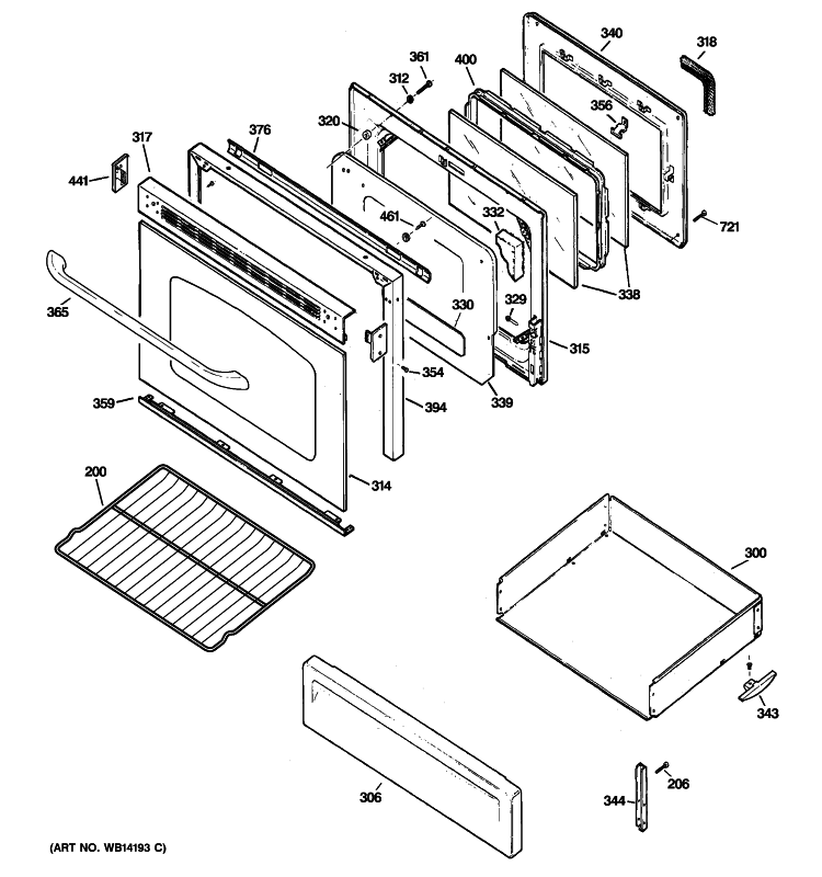 DOOR & DRAWER PARTS Diagram and Parts List for EGR2000EM4WW  General Electric Range