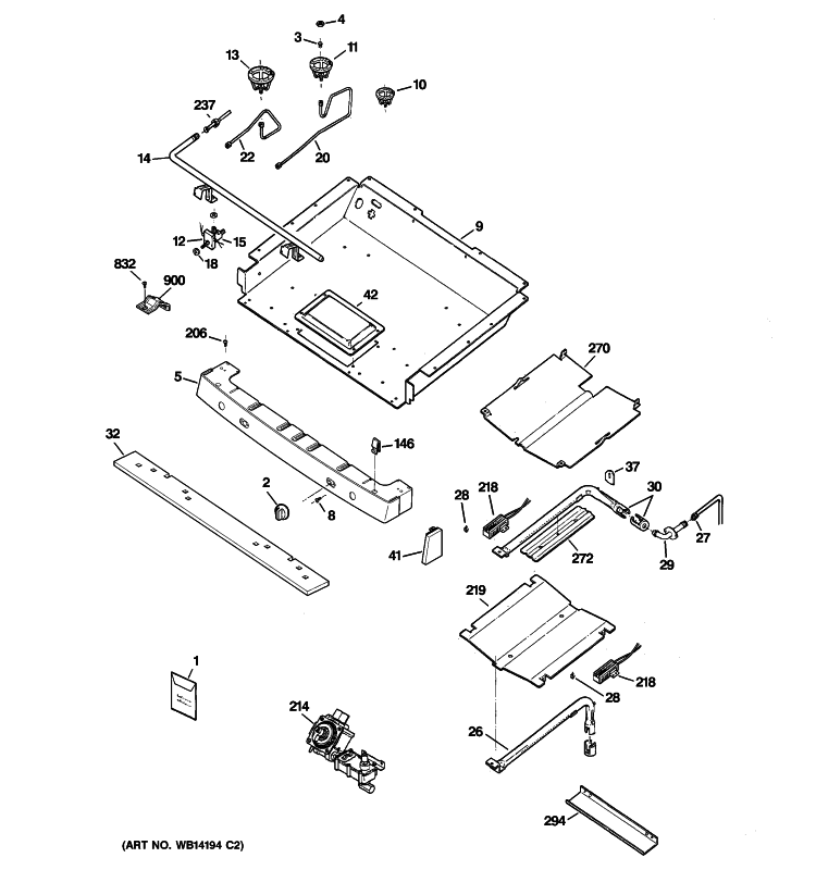 GAS & BURNER PARTS Diagram and Parts List for EGR2001EM3SS  General Electric Range