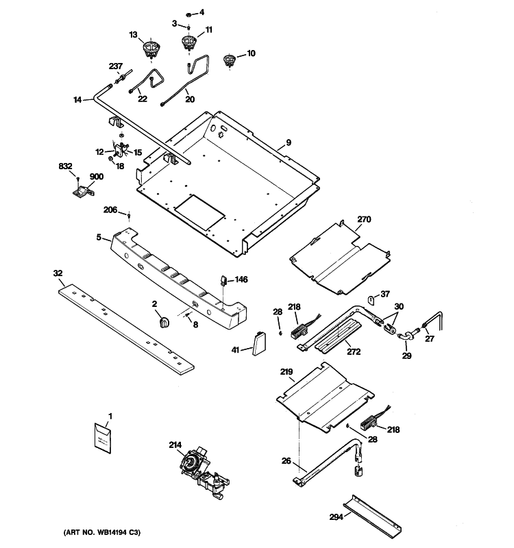 GAS & BURNER PARTS Diagram and Parts List for EGR2001EN2SS  General Electric Range