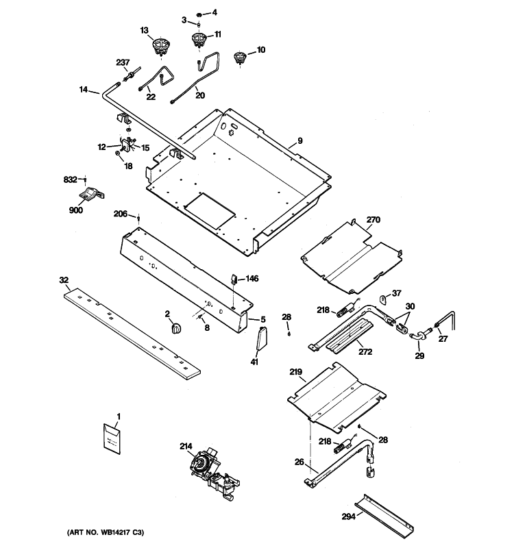 GAS & BURNER PARTS Diagram and Parts List for JGB280MEN2BS  General Electric Range