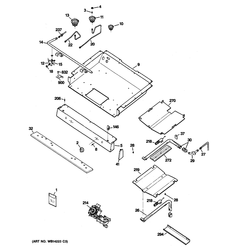 GAS & BURNER PARTS Diagram and Parts List for JGB290MEN2BS  General Electric Range