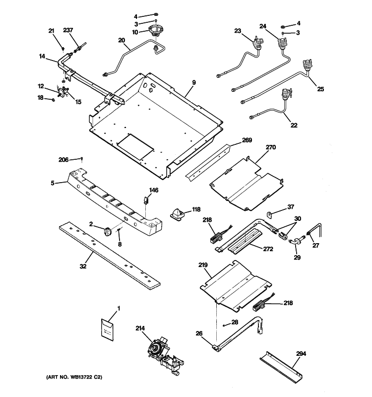 GAS & BURNER PARTS Diagram and Parts List for JGB908SEL5SS  General Electric Range