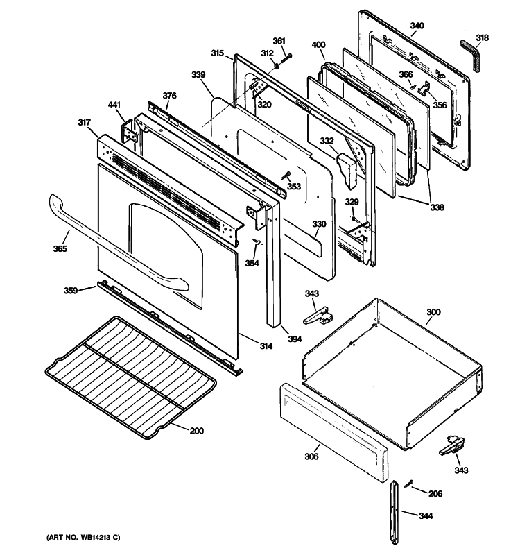 DOOR & DRAWER PARTS Diagram and Parts List for JGBP28DEM4WW  General Electric Range