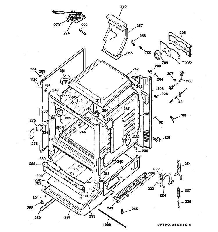 BODY PARTS Diagram and Parts List for JGBP32DEM4WW  General Electric Range
