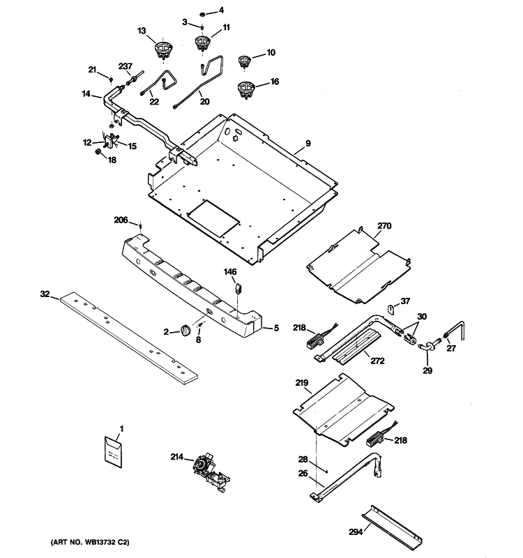 GAS & BURNER PARTS Diagram and Parts List for JGBP85SEM3SS  General Electric Range
