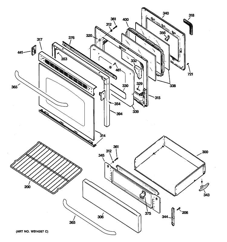 DOOR & DRAWER PARTS Diagram and Parts List for JGBP87MEM2BG  General Electric Range