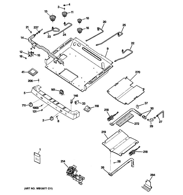 GAS & BURNER PARTS Diagram and Parts List for JGBP89DEM2BB  General Electric Range