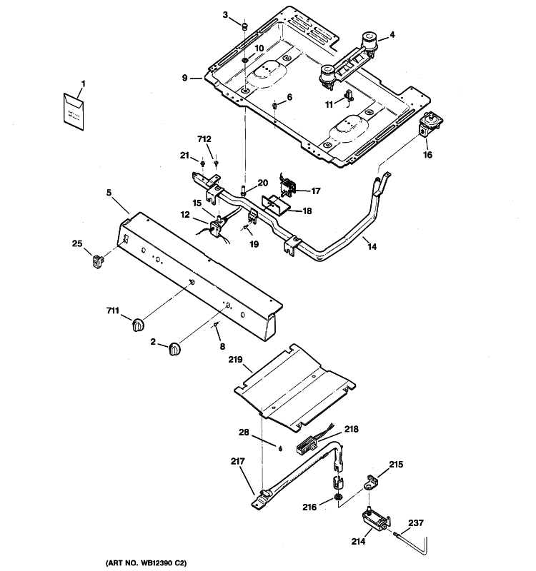 GAS & BURNER PARTS Diagram and Parts List for JGBS07DEM3CC  General Electric Range