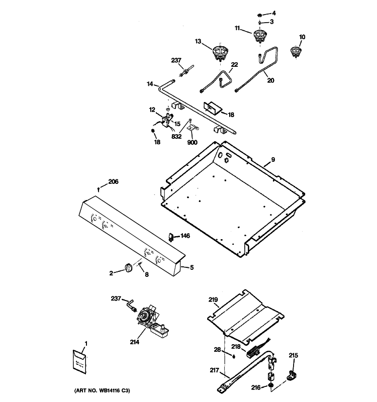 GAS & BURNER PARTS Diagram and Parts List for JGBS23DEM3CC  General Electric Range