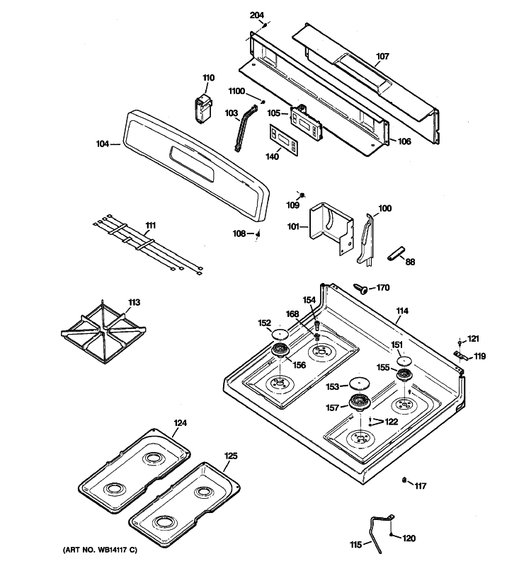 CONTROL PANEL & COOKTOP Diagram and Parts List for JGBS23DEM3CC  General Electric Range