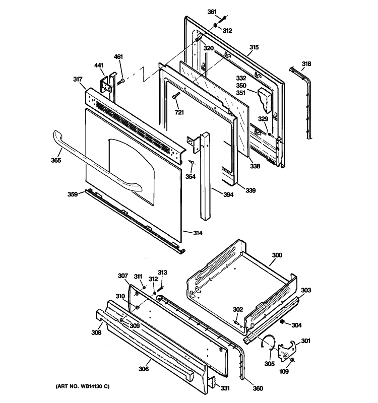 DOOR & DRAWER PARTS Diagram and Parts List for JGBS80DEM2WW  General Electric Range