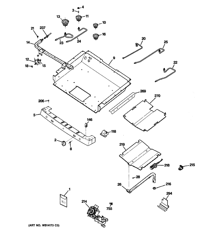 GAS & BURNER PARTS Diagram and Parts List for P2B912DEM2WW  General Electric Range